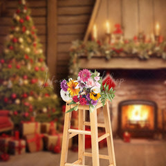 Lofaris Cozy Xtmas Scene Gifts Stockings Fireplace Backdrop