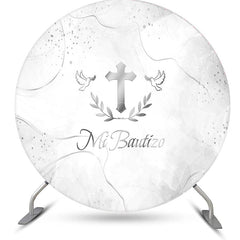 Lofaris Cross Leaves Silver Marbled Round Baptism Backdrop