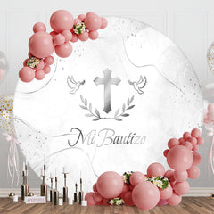 Lofaris Cross Leaves Silver Marbled Round Baptism Backdrop