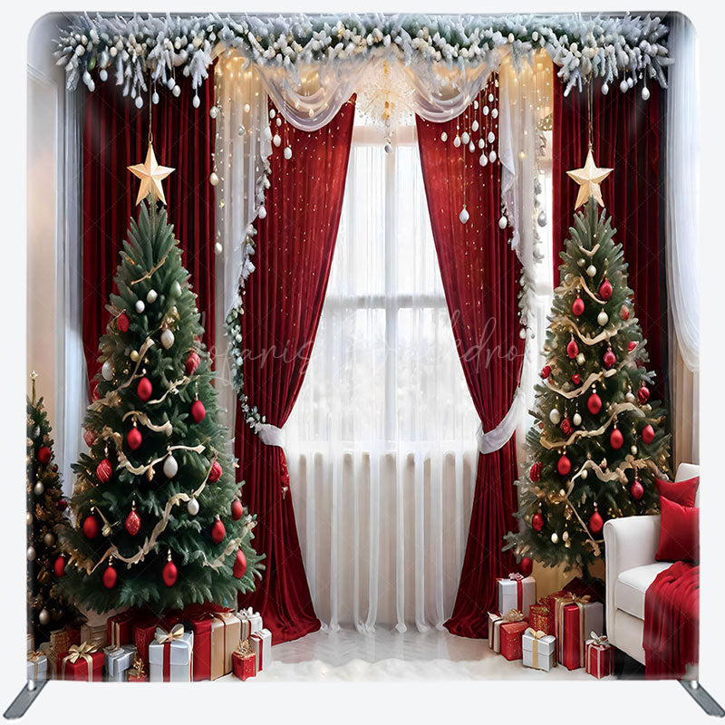 Lofaris Curtain Christmas Tree Window Pillow Case Backdrop