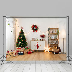 Lofaris Curtain Light Pine Tree Wreath Christmas Backdrop