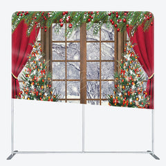 Lofaris Curtain Wood Window Christmas Pillow Case Backdrop