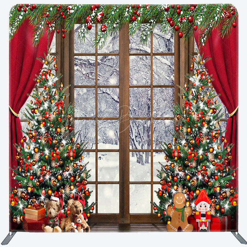 Lofaris Curtain Wood Window Christmas Pillow Case Backdrop