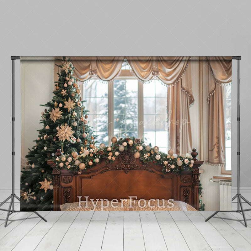 Lofaris Curtain Wooden Bed Tree Window Christmas Backdrop