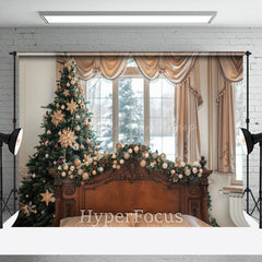 Lofaris Curtain Wooden Bed Tree Window Christmas Backdrop