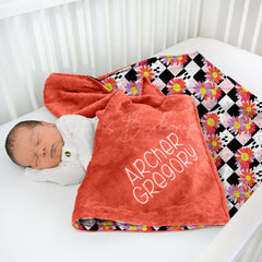 Lofaris Custom Black Checkered Flower Boo Minky Baby Blanket