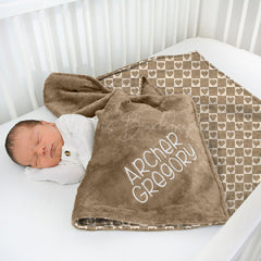 Lofaris Custom Brown Sweet Heart Print Minky Baby Blanket