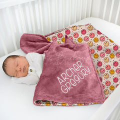 Lofaris Custom Colorful Smile Face Stars Minky Baby Blanket