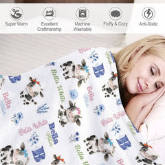 Lofaris Custom Name Cute Cow Blanket Kids Gift