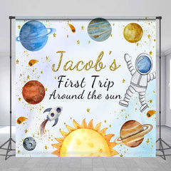 Lofaris Custom Name First Trip Galaxy 1st Birthday Backdrop