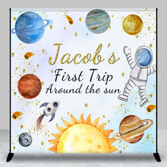 Lofaris Custom Name First Trip Galaxy 1st Birthday Backdrop