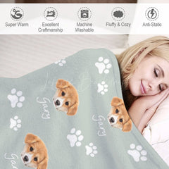 Lofaris Custom Name Funny Cute Paw Patterns Pet Head Blanket