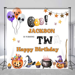 Lofaris Custom Name Halloween Happy 2nd Birthday Backdrop