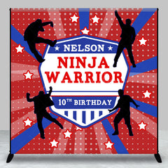 Lofaris Custom Name Ninja Warrior Red Blue Birthday Backdrop