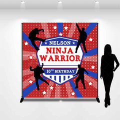 Lofaris Custom Name Ninja Warrior Red Blue Birthday Backdrop