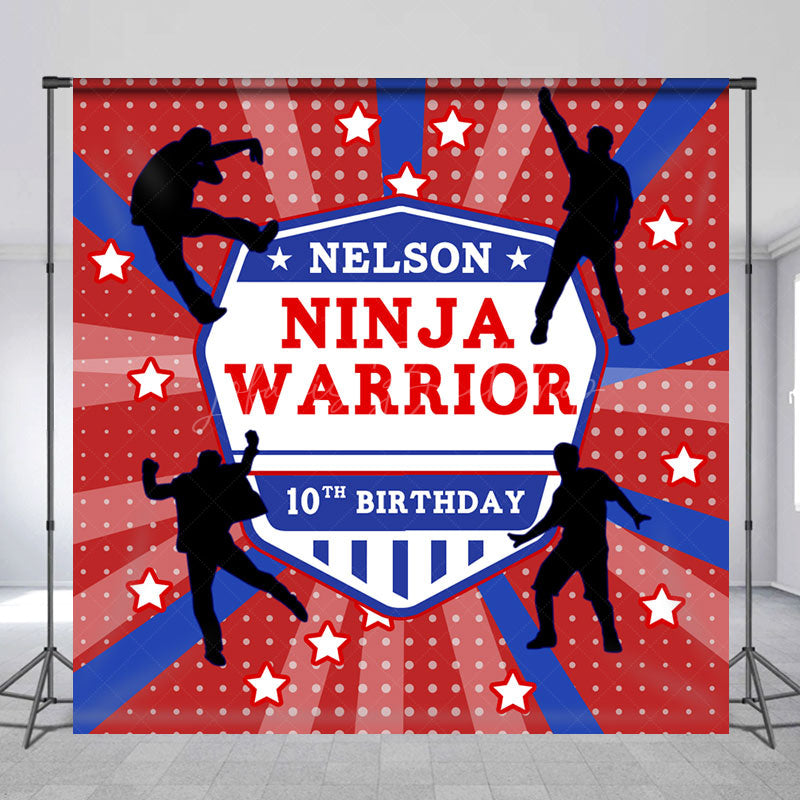 Lofaris Custom Name Ninja Warrior Red Blue Birthday Backdrop