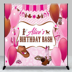 Lofaris Custom Name Pink Balloons Cowgirl Birthday Backdrop