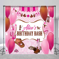 Lofaris Custom Name Pink Balloons Cowgirl Birthday Backdrop