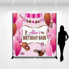 Lofaris Custom Name Pink Balloons Cowgirl Birthday Backdrop