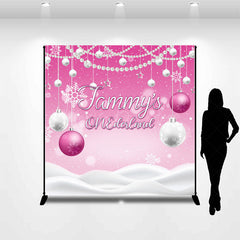 Lofaris Custom Name Pink White Bell Snow Onederland Backdrop