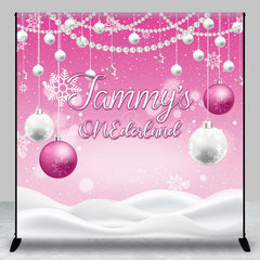 Lofaris Custom Name Pink White Bell Snow Onederland Backdrop