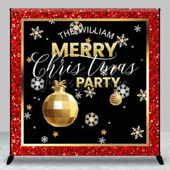 Lofaris Custom Name Red Black Gold Merry Christmas Backdrop