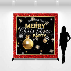 Lofaris Custom Name Red Black Gold Merry Christmas Backdrop