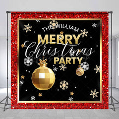 Lofaris Custom Name Red Black Gold Merry Christmas Backdrop