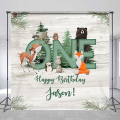 Lofaris Custom Name Safari Wood Grain 1st Birthday Backdrop