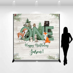 Lofaris Custom Name Safari Wood Grain 1st Birthday Backdrop