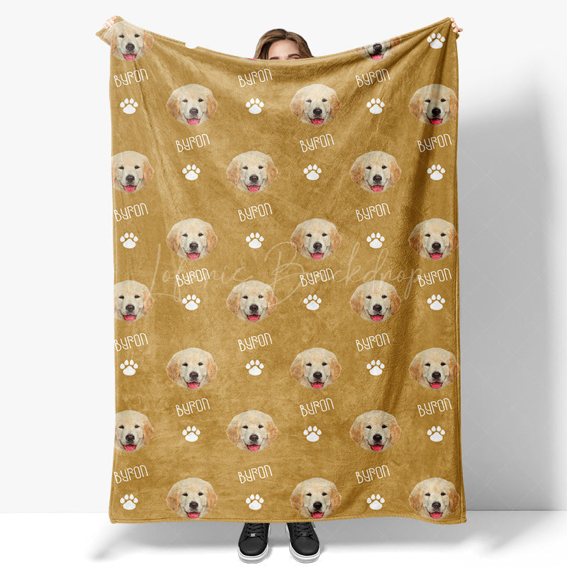 Lofaris Custom Pet Face Name Yellow White Paw Print Blanket