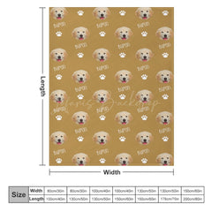 Lofaris Custom Pet Face Name Yellow White Paw Print Blanket