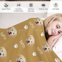 Lofaris Custom Pet Face Name Yellow White Paw Print Blanket