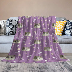 Lofaris Custom Pet Face Photo Paw Fish Print Purple Blanket