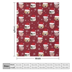 Lofaris Custom Pet Face Photo Snowflake Red Christmas Blanket