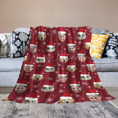 Lofaris Custom Pet Face Photo Snowflake Red Christmas Blanket