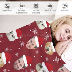 Lofaris Custom Pet Face Photo Snowflake Red Christmas Blanket