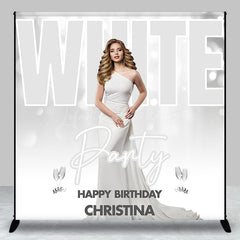 Lofaris Custom Photo Name Bokeh White Birthday Party Backdrop