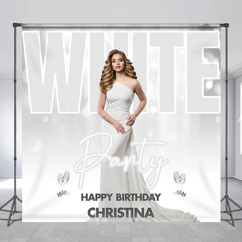 Lofaris Custom Photo Name Bokeh White Birthday Party Backdrop