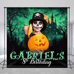 Lofaris Custom Photo Name Halloween 8th Birthday Backdrop