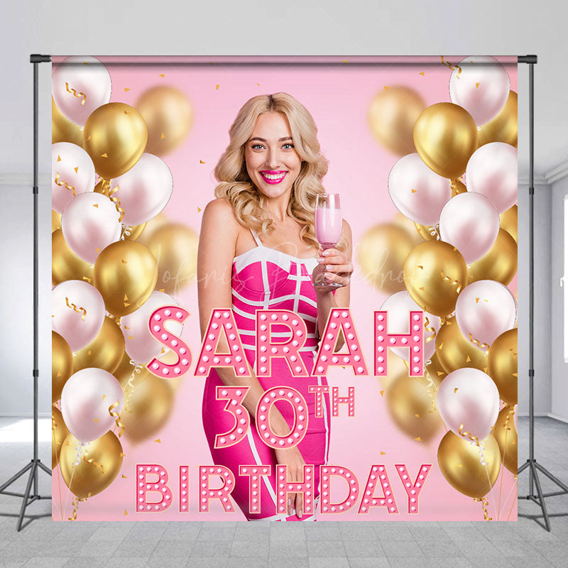 Lofaris Custom Pink Gold Balloons 30th Birthday Backdrop