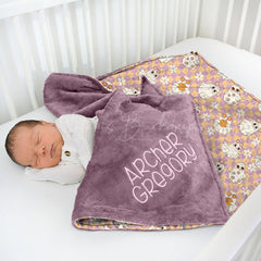 Lofaris Custom Purple Plaid Flower Boo Minky Baby Blanket