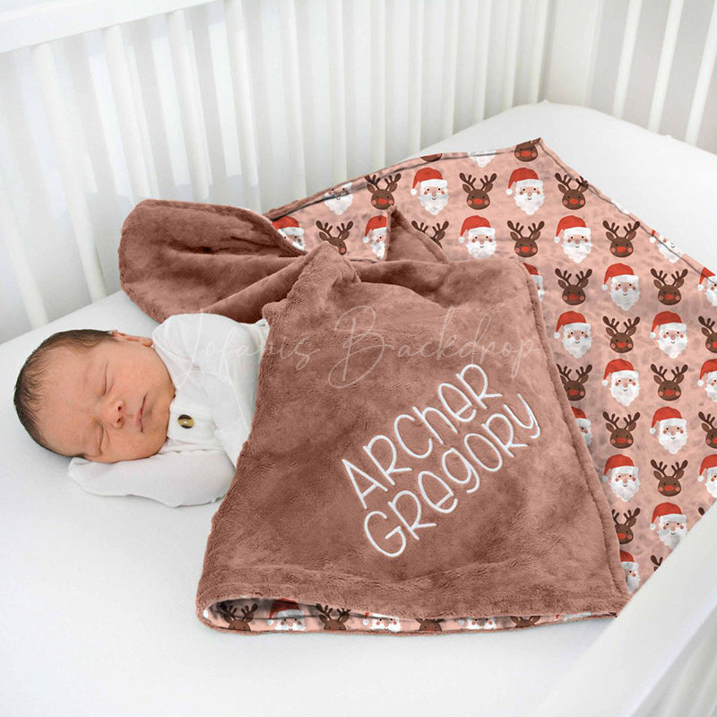 Lofaris Custom Santa Elk Step And Repeat Minky Baby Blanket