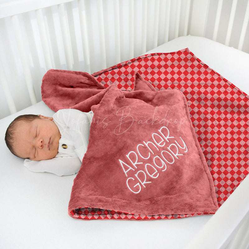 Lofaris Custom Simple Red Checkered Plaid Minky Baby Blanket