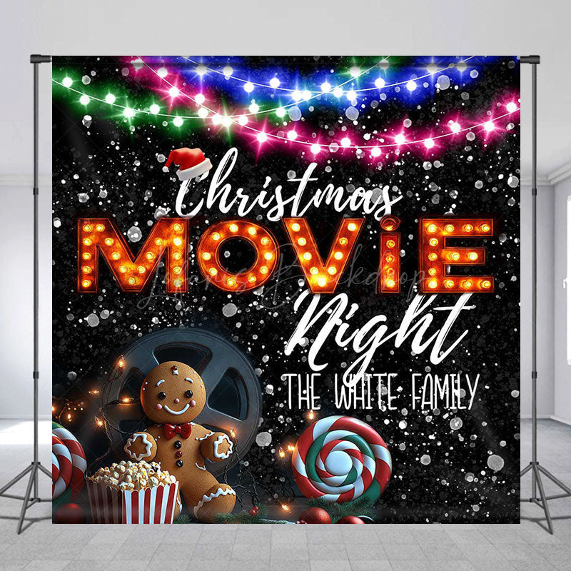 Lofaris Custom White Family Christmas Movie Night Backdrop