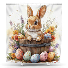 Lofaris Cute Bunny Colorful Eggs Floral Easter Shower Curtain