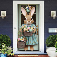 Lofaris Cute Bunny Floral Eggs Basket Easter Door Cover