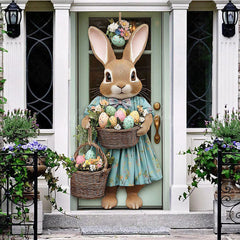 Lofaris Cute Bunny Floral Eggs Basket Easter Door Cover