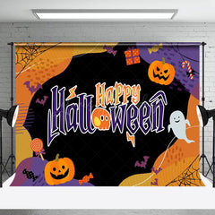 Lofaris Cute Candy Pumpkin Orange Black Halloween Backdrop