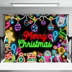 Lofaris Cute Colorful Neon Black Merry Christmas Backdrop